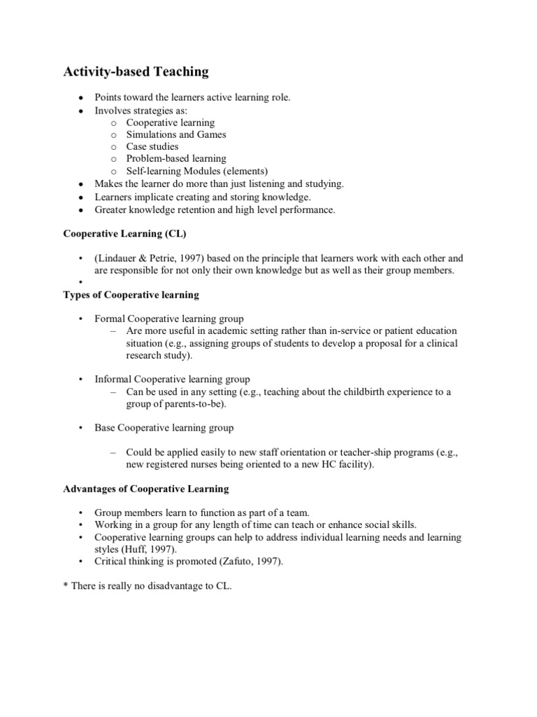 Activity Based Teaching Strategies PDF Simulation Learning