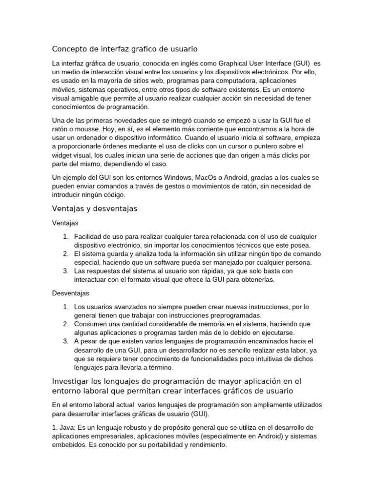 Concepto de Interfaz Grafico de Usuario | PDF | Interfaces gráficas de ...