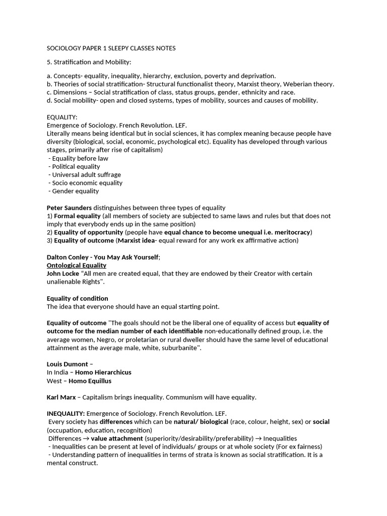 Sociology Paper 1 Notes Overview | PDF | Social Equality | Social ...