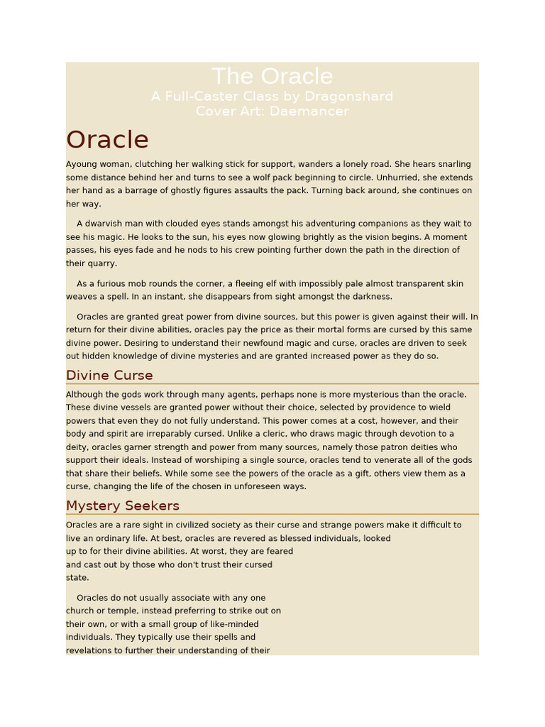 Oracle Class Guide for RPGs | PDF