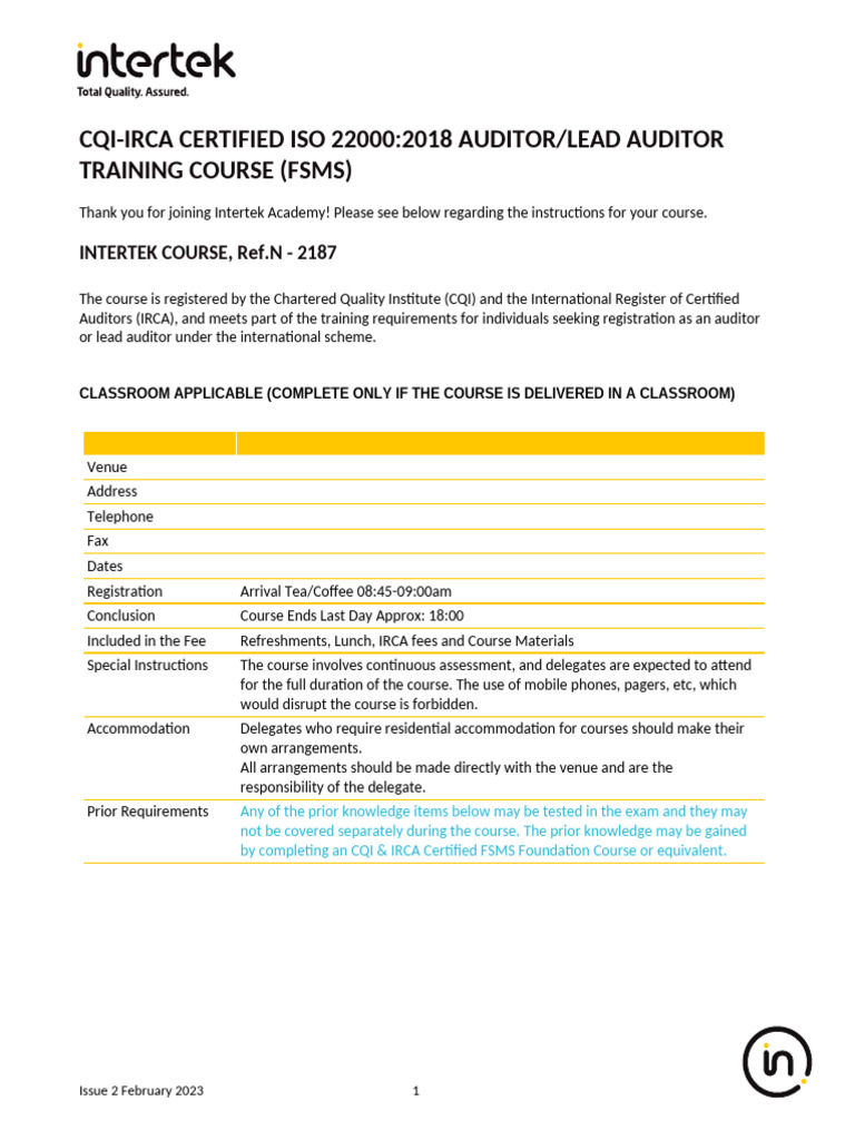 Course Joining FSMS Rev 2 Feb 2023 | PDF | Risk | Safety