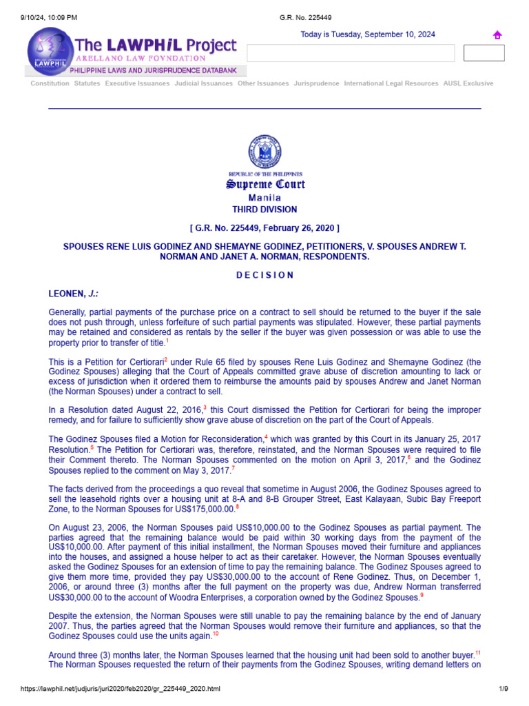G.R. No. 225449 Godinez Vs Norman | PDF | Certiorari | Lawsuit