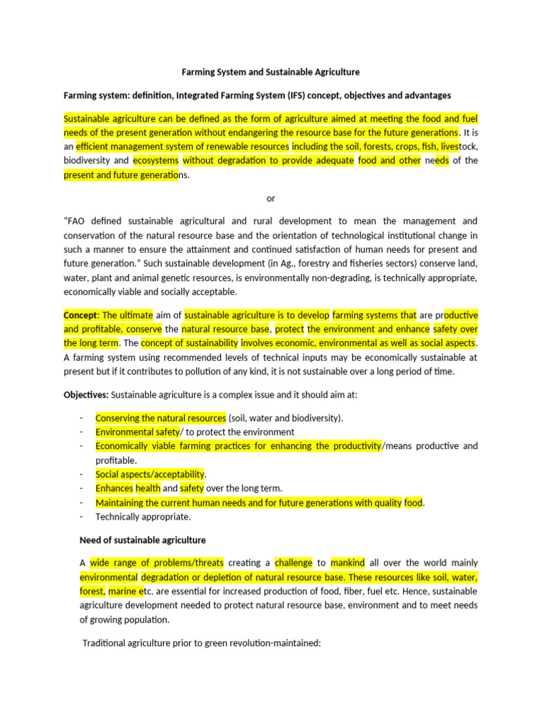 Sustainable Agriculture and Farming Systems | PDF | Agriculture ...