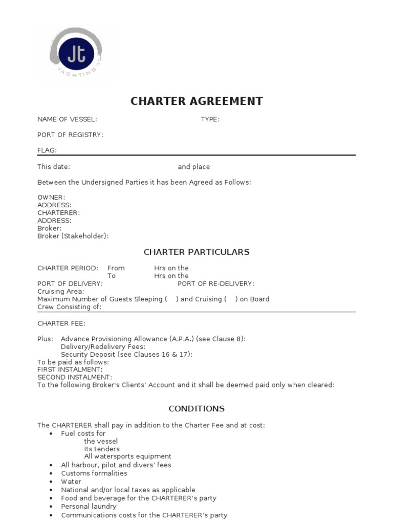 Yacht Charter Agreement Template | PDF | Deductible | Insurance