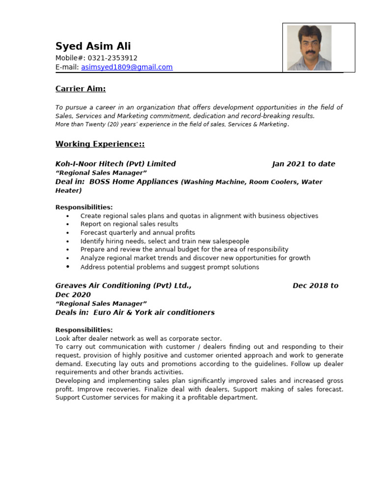 CV-Syed Asim Ali | PDF | Microsoft Windows | Sales
