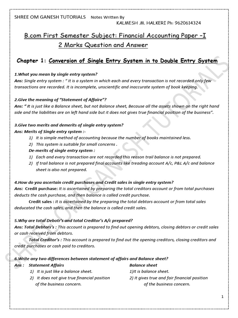 NEP Revised FA 2 Marks Note | PDF | Bookkeeping | Business