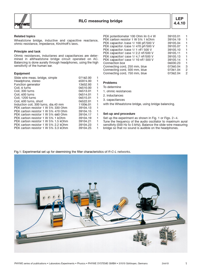 LEP 4.4.10 RLC Measuring Bridge: Related Topics | PDF | Resistor ...