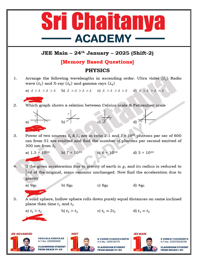 JEE Main 2025 Physics Chemistry Math Questions | PDF | Ion | Physical ...