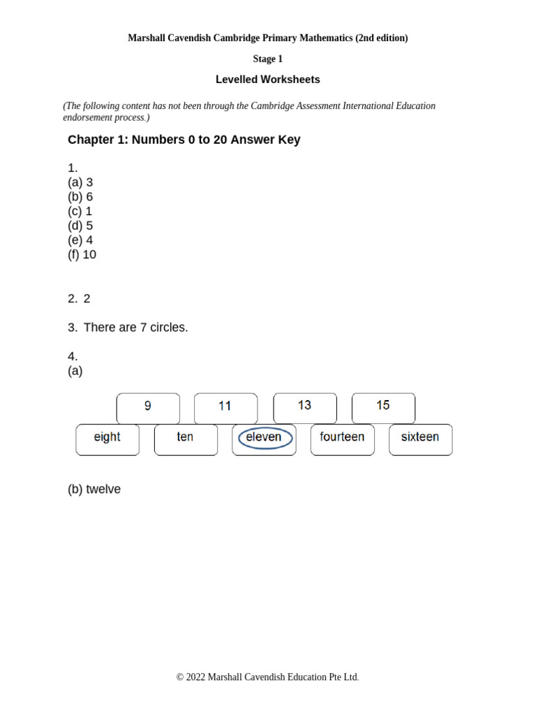 Cambridge Primary Math Stage 1 Answer Key | PDF