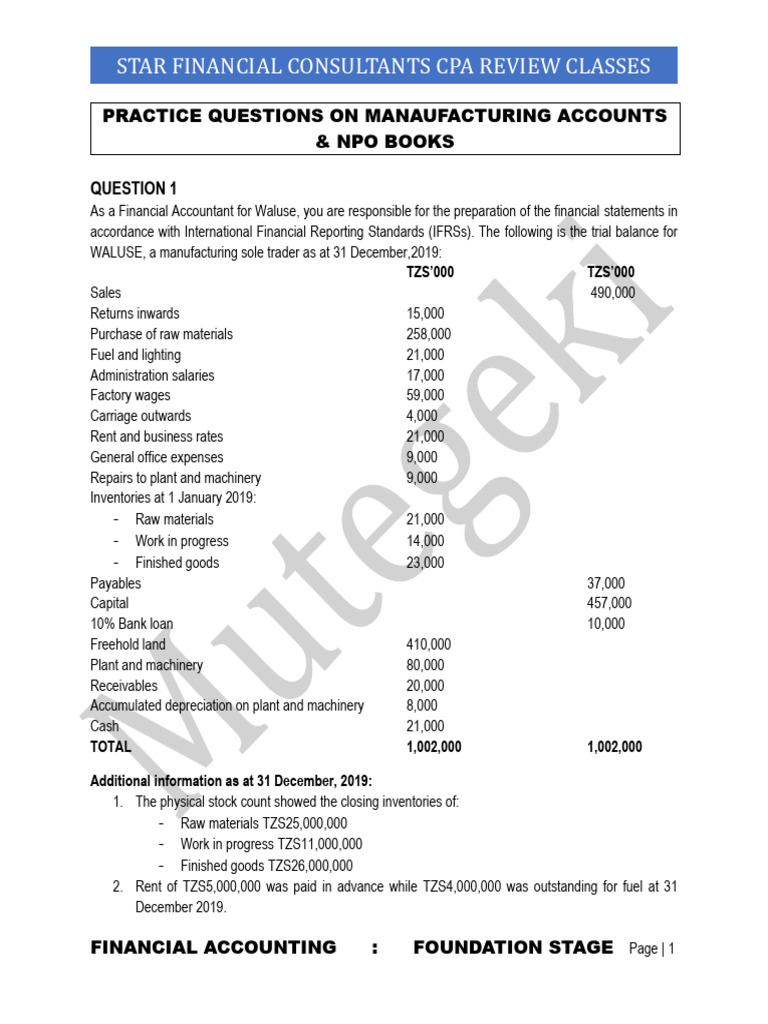 Manufacturing Account + Ngos | PDF | Financial Accounting | Expense