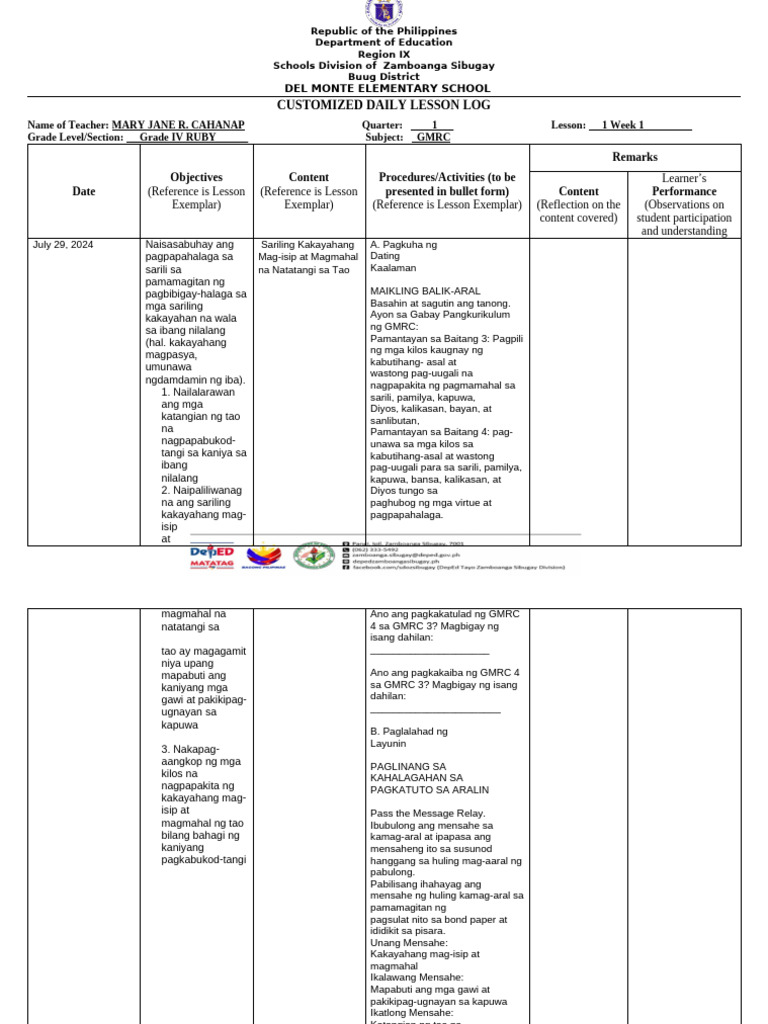 DLL Customized Exemplar | PDF