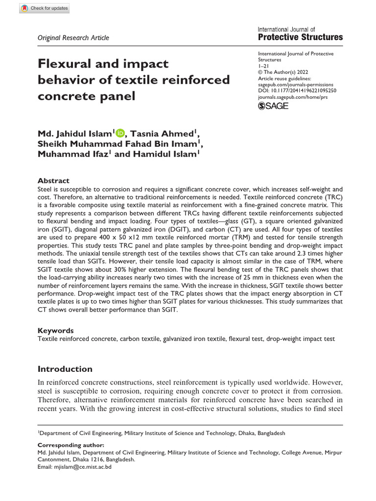 Flexural and Impact Behavior of Textile Reinforced Concrete Panel | PDF ...
