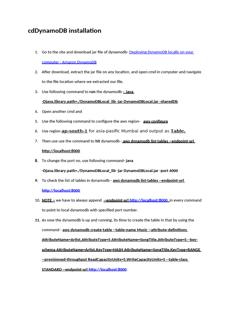 Installing Amazon DynamoDB Locally | PDF | Amazon Web Services | Databases