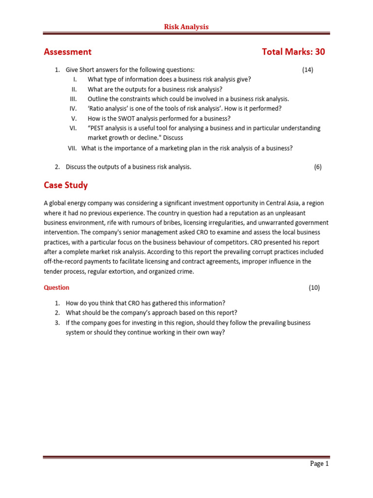 Business Risk Analysis Techniques and Insights | PDF
