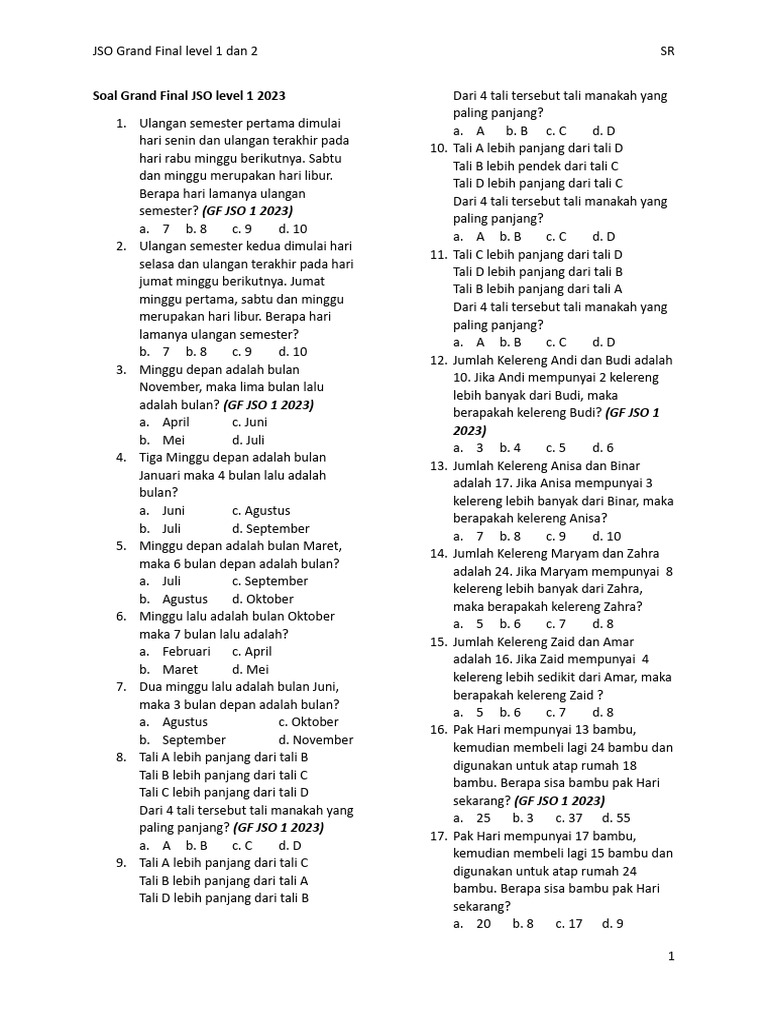 Soal Grand Final JSO 2023 Level 1 & 2 | PDF