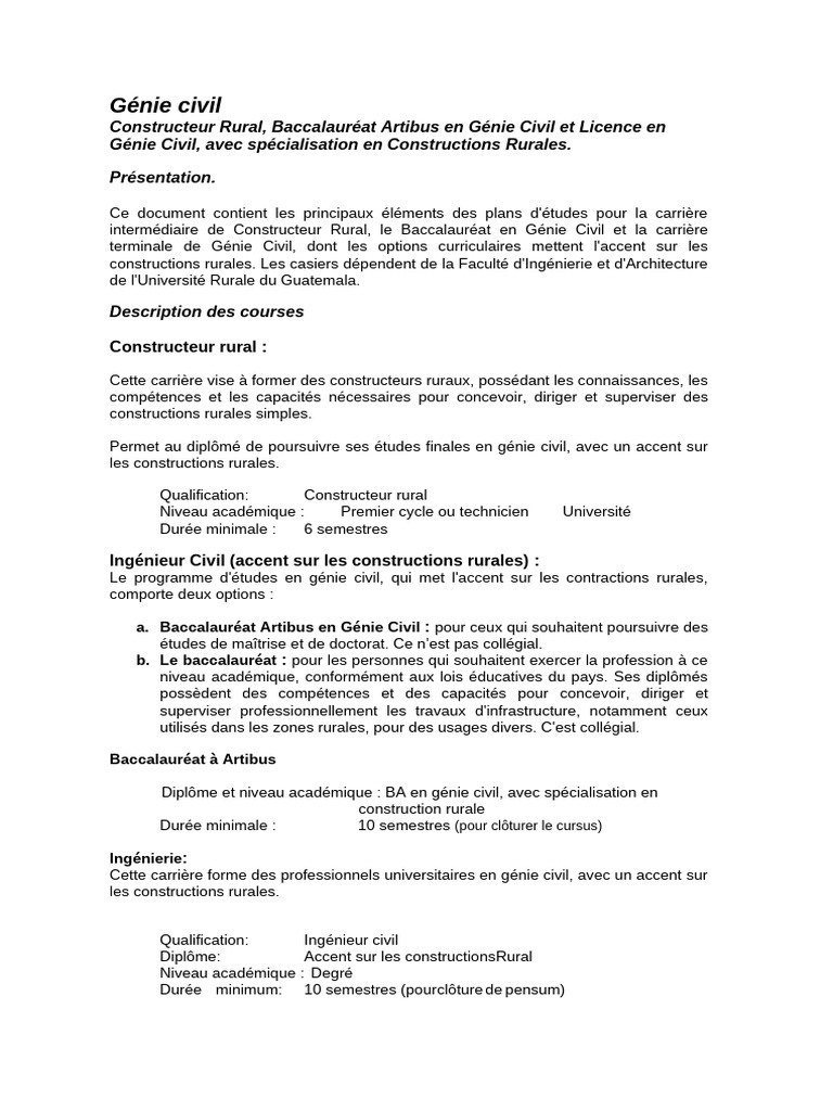 Études en Génie Civil Rurale | PDF | Mathématiques | Ingénieur