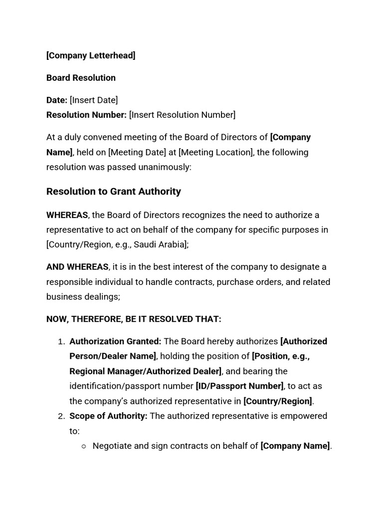 Board Resolution for Authorized Signatory | PDF | Signature