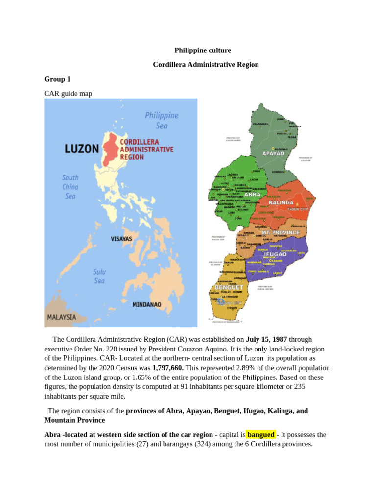 Cordillera Administrative Region Overview | PDF