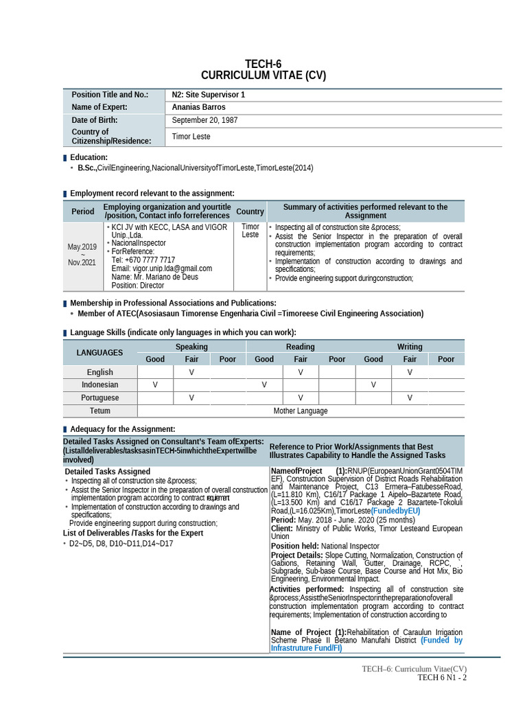 TECH-6 CV - N5 - Supervisor 1 | PDF