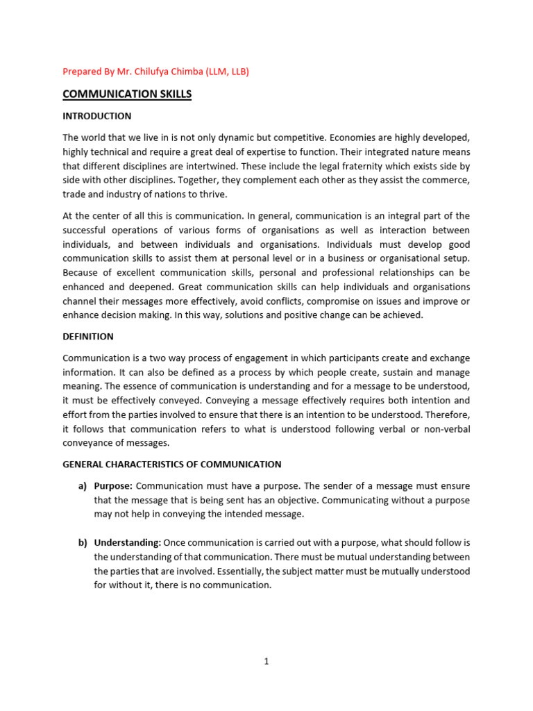 Communication Skills Notes 2024 | PDF | Communication | Nonverbal ...