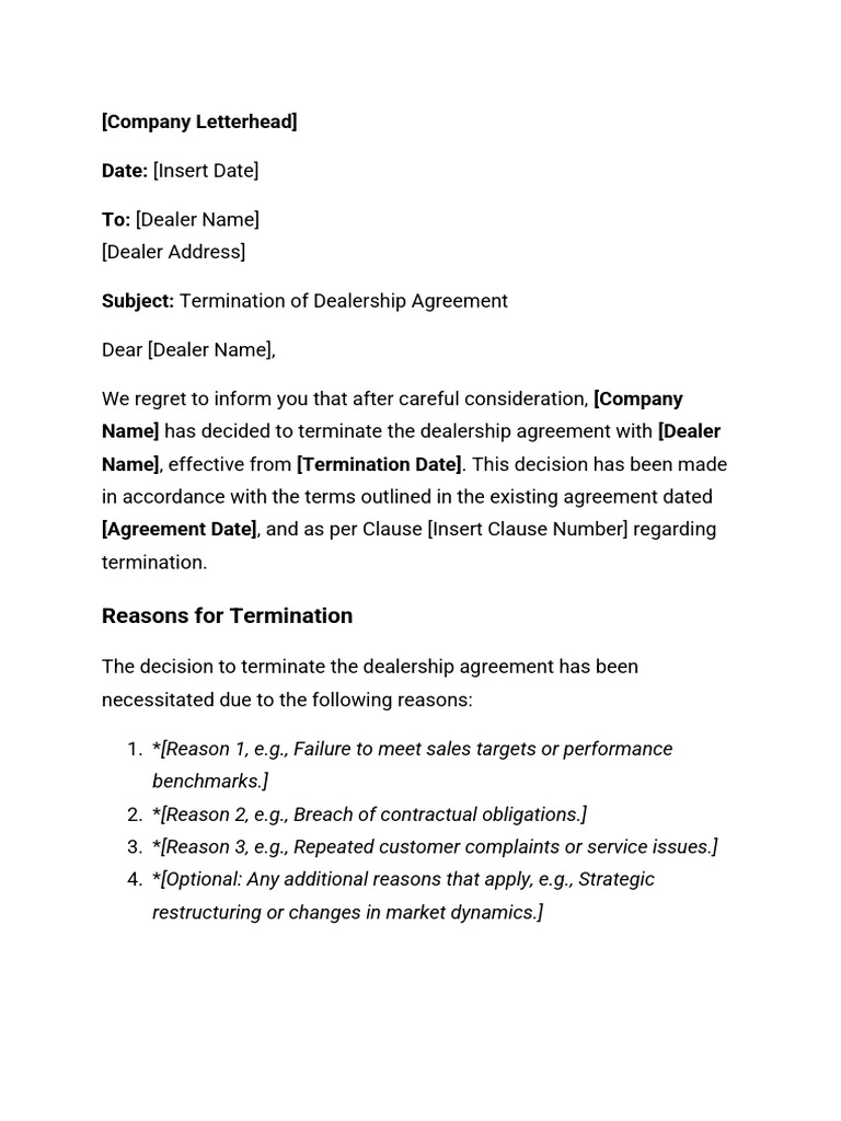 Dealership Termination Notification | PDF | Business | Private Law
