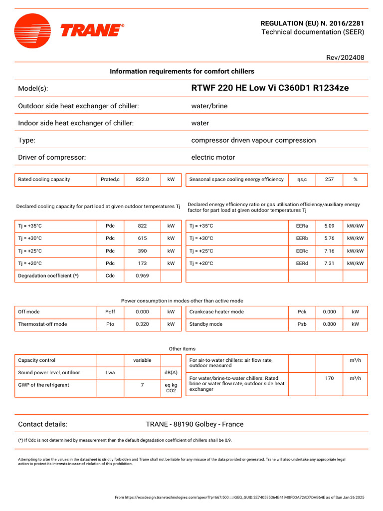 RTWF 220 HE Chiller Specifications | PDF | Home Appliance | Transport ...