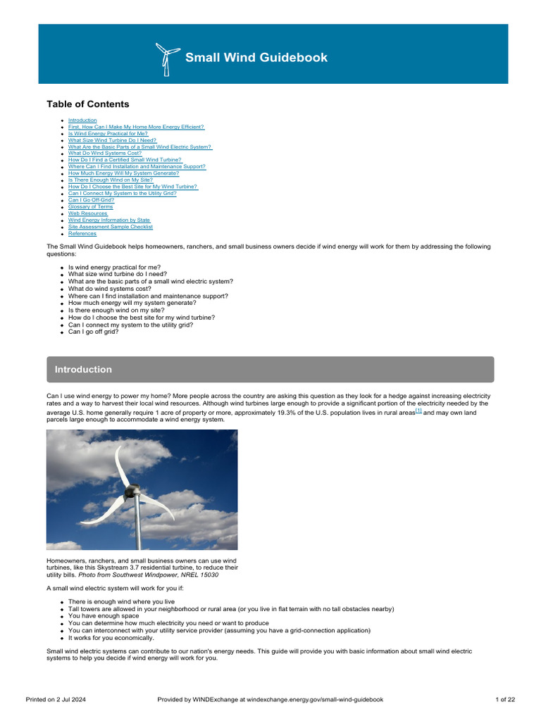 Small Wind Guidebook | PDF | Wind Power | Photovoltaic System