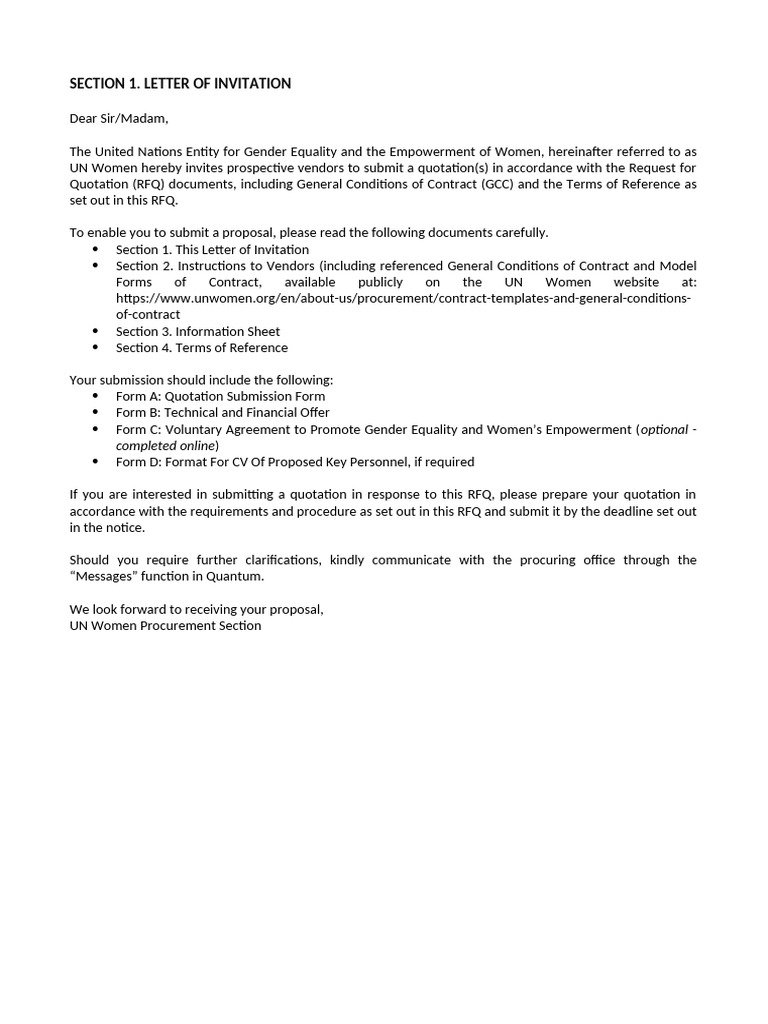 UN Women RFQ Invitation for Vendors | PDF | Violence Against Women ...