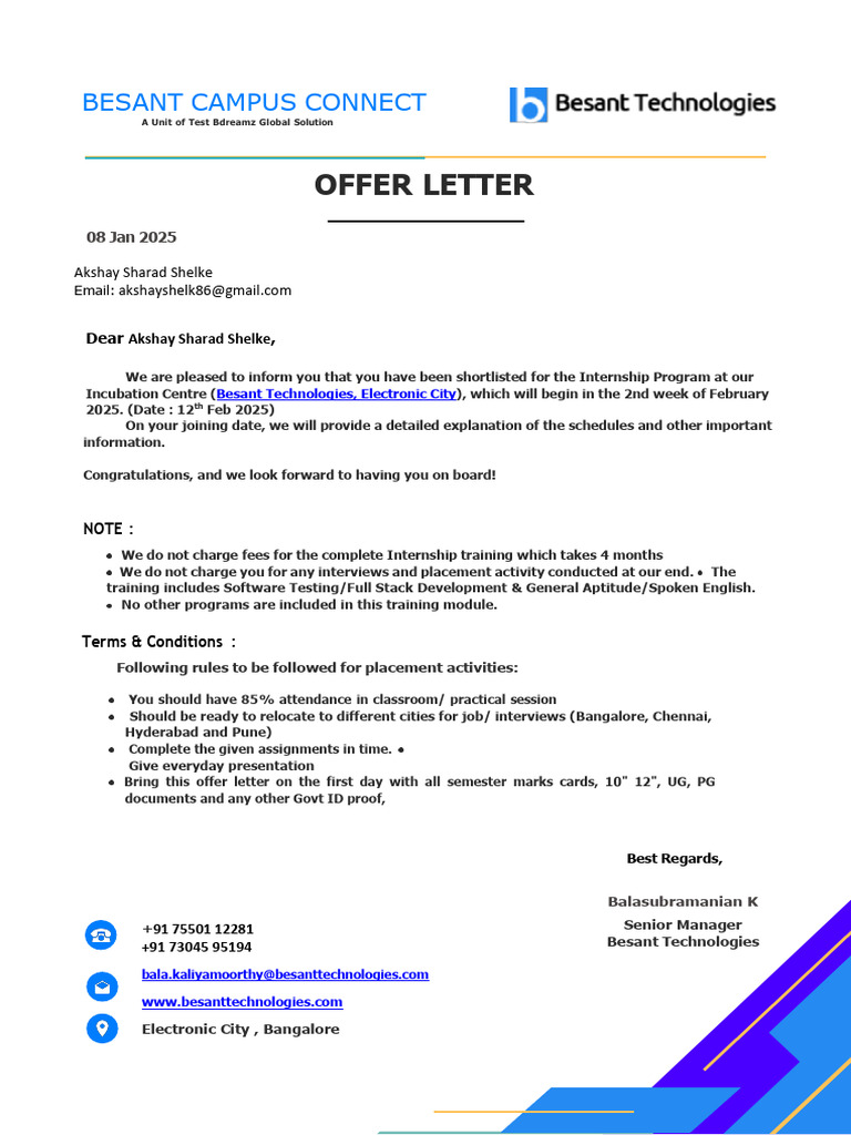 BT-INT-0121 - Akshay Sharad Shelke - Offer Letter - Besant Technologies ...