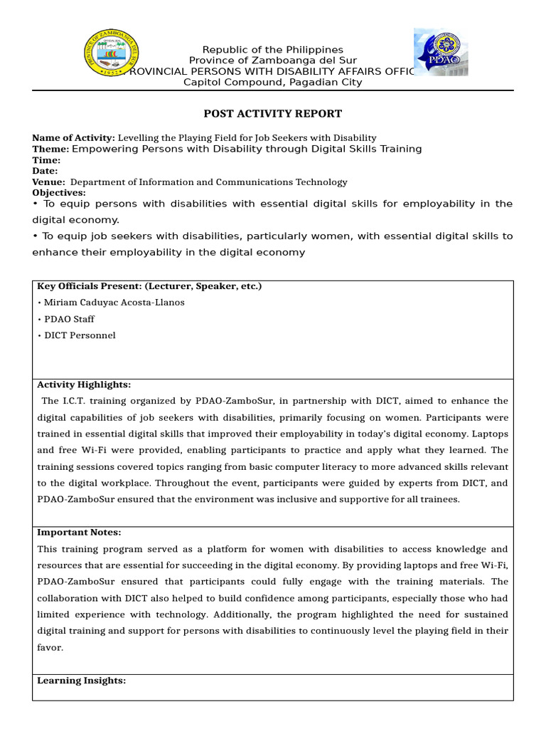 Digital Skills Training for PWDs in Zamboanga | PDF | Information And ...