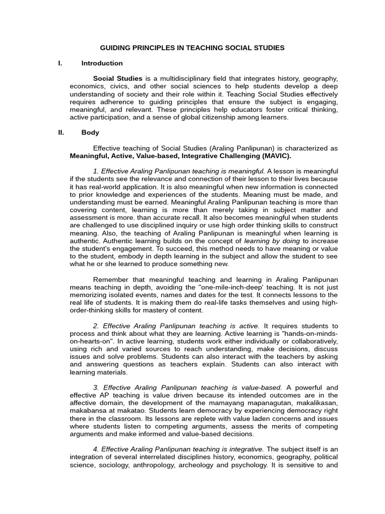 Principles for Teaching Social Studies | PDF | Learning | Social Sciences