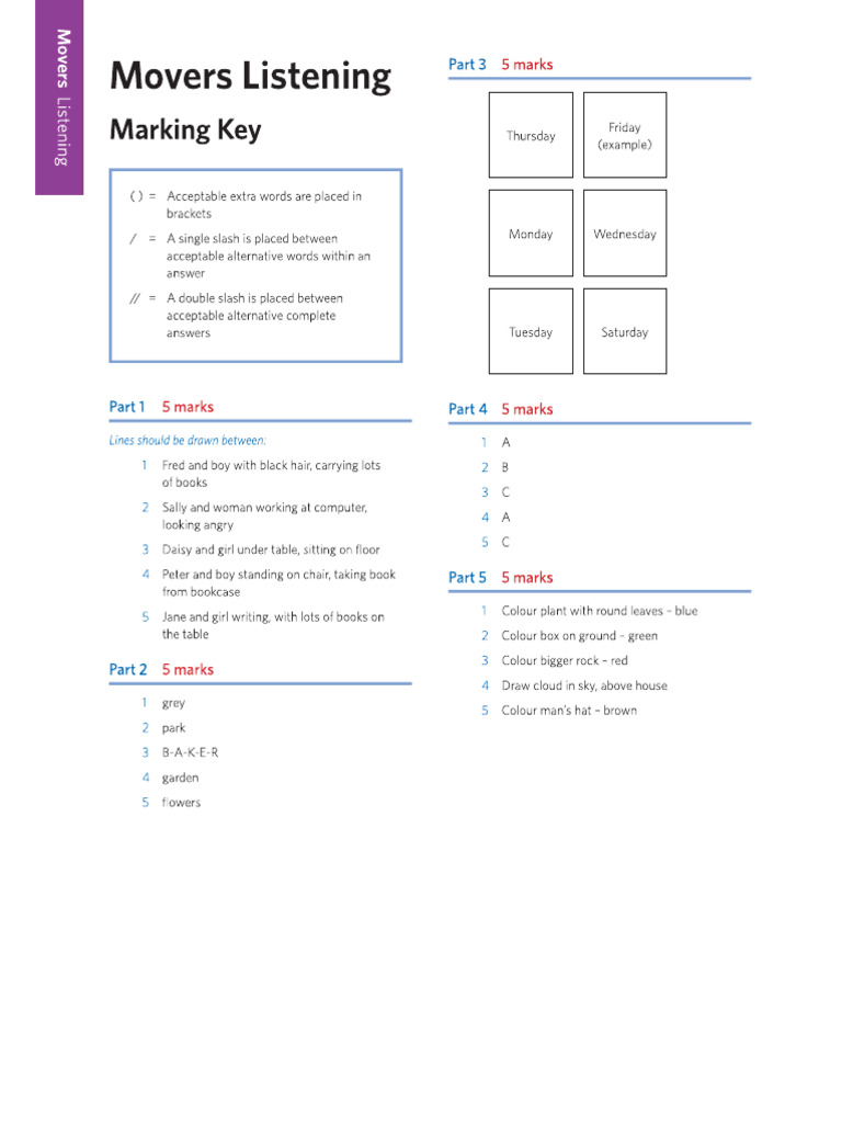Movers Listening Key + Transcript | PDF