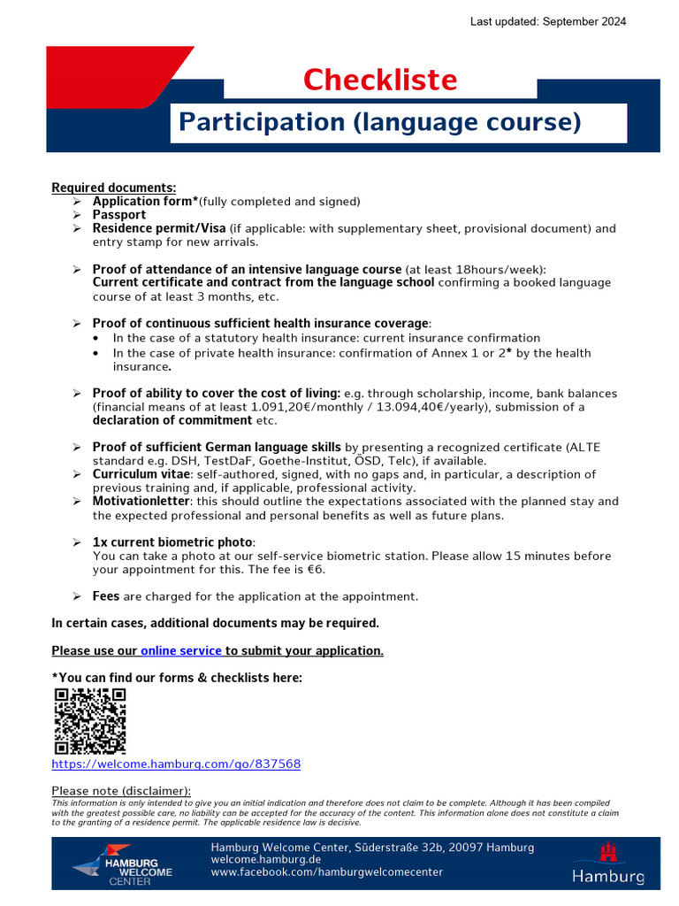 Checklist Language Course Data | PDF | Cost Of Living | Insurance