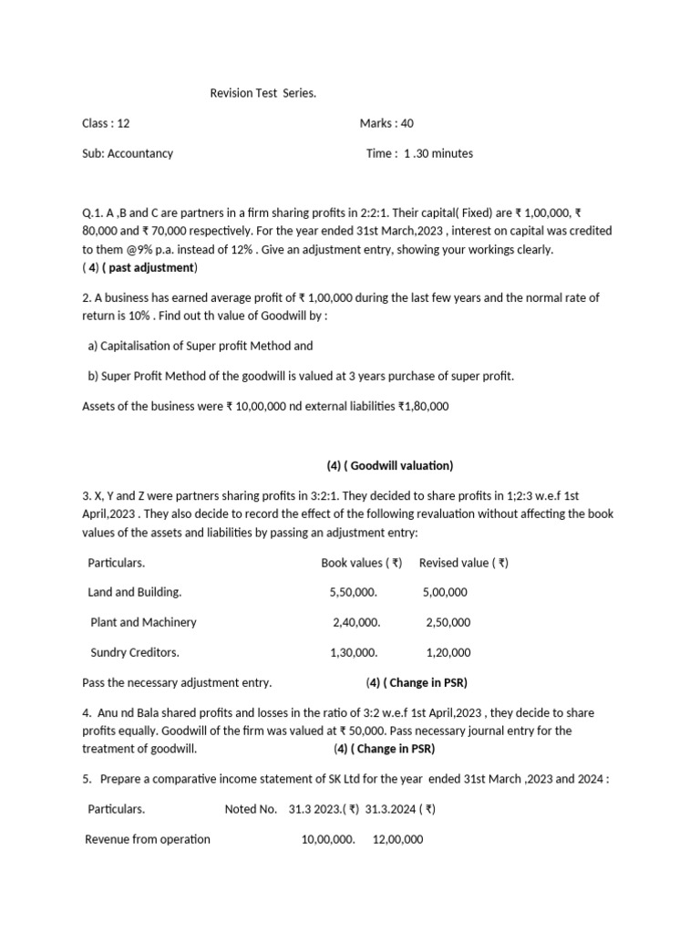 Revision Test Series Edition 1 | PDF | Income Statement | Goodwill ...