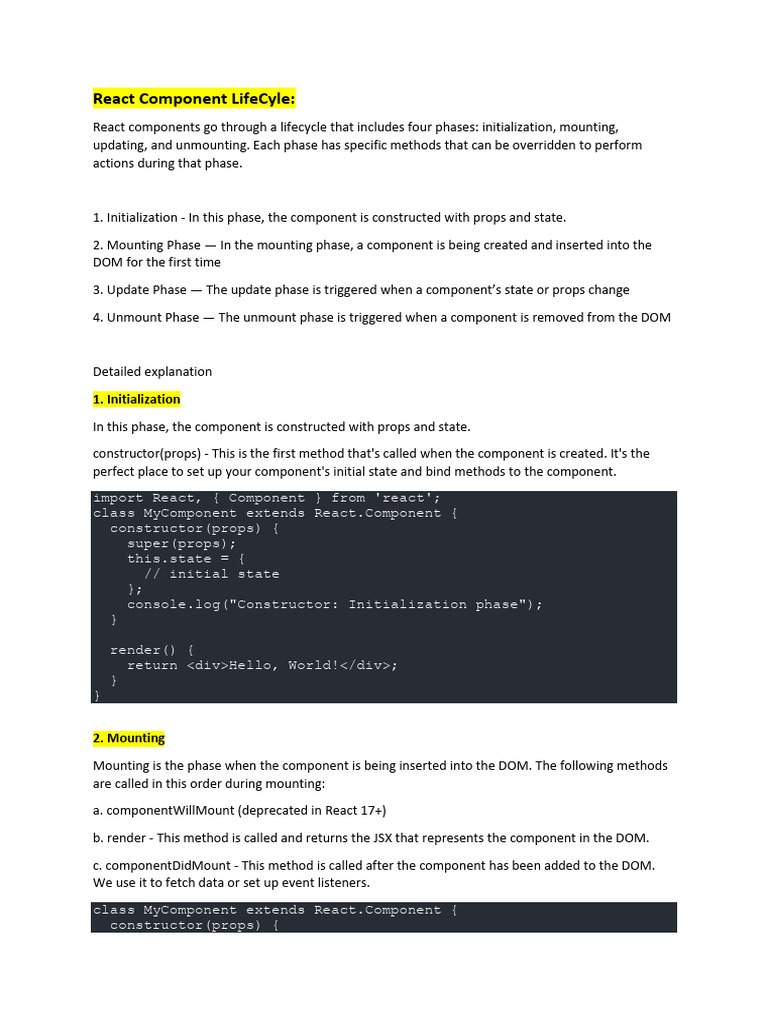 React Component LifeCyle | PDF | Computing | Computer Programming