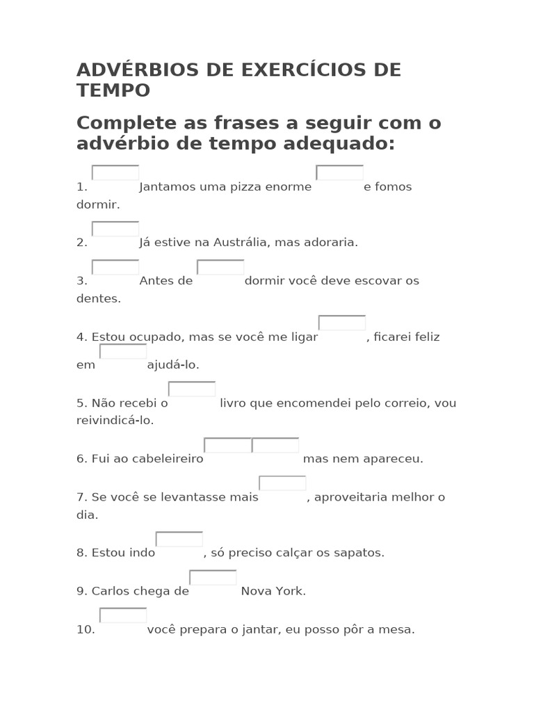 Advérbios de Tempo: Exercícios Práticos | PDF
