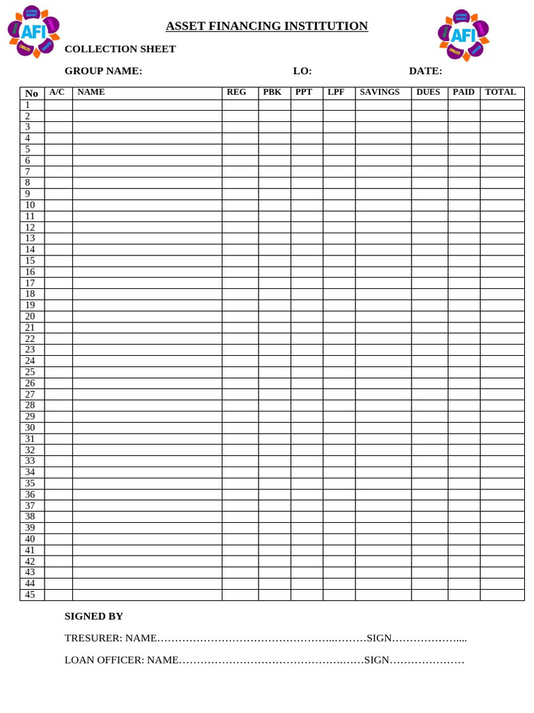 Asset Financing Collection Sheet | PDF
