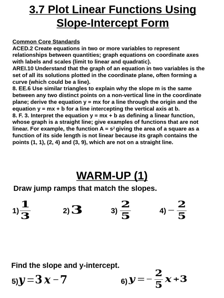 Algebra137PlotLinearFunctionsUsingSlopeInterceptForm 1 | PDF | Line ...