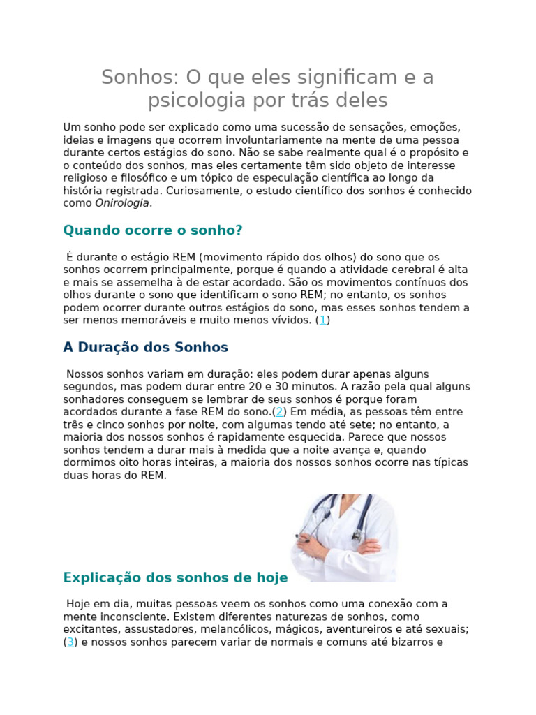 Significado e Psicologia dos Sonhos | PDF | Sonho | Dormir