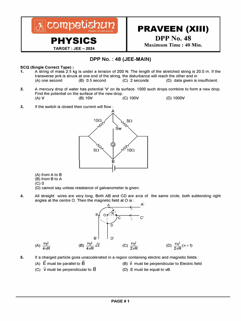 JEE 2024 Physics DPP No. 48 Solutions | PDF