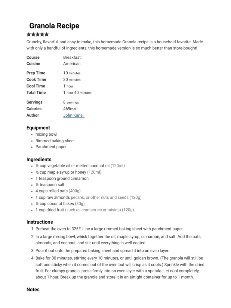 Easy Homemade Granola Recipe PDF Fat Baking