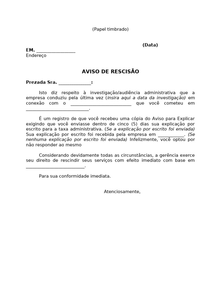 Aviso de Rescisão de Contrato | PDF