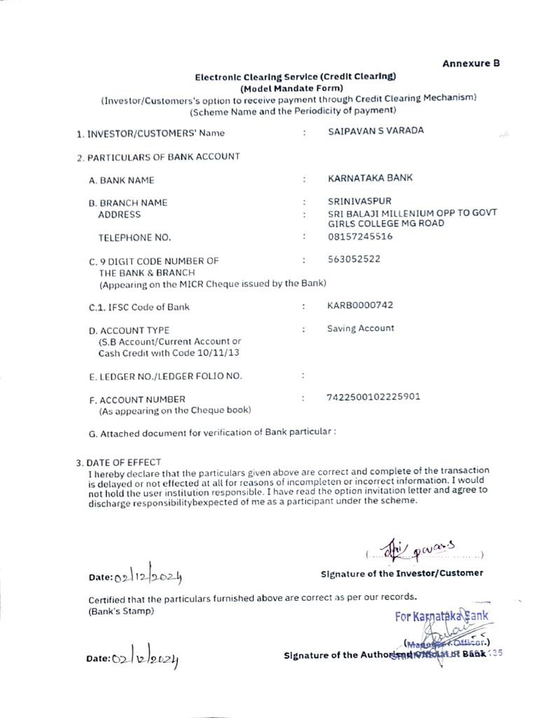 Investor Payment Credit Clearing Form | PDF