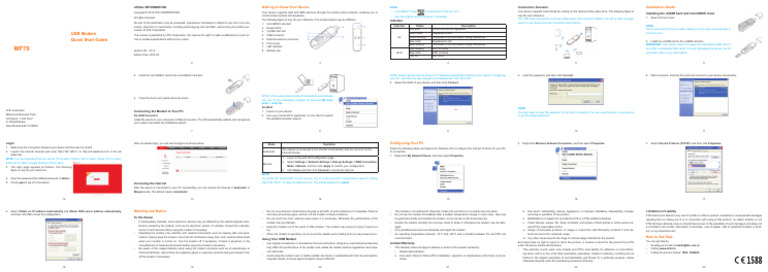 USB Modem Quick Start Guide: Indicator Status Description | PDF ...