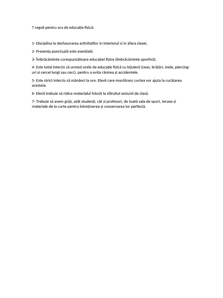 7 Reguli Pentru Ora de Educație Fizică | PDF