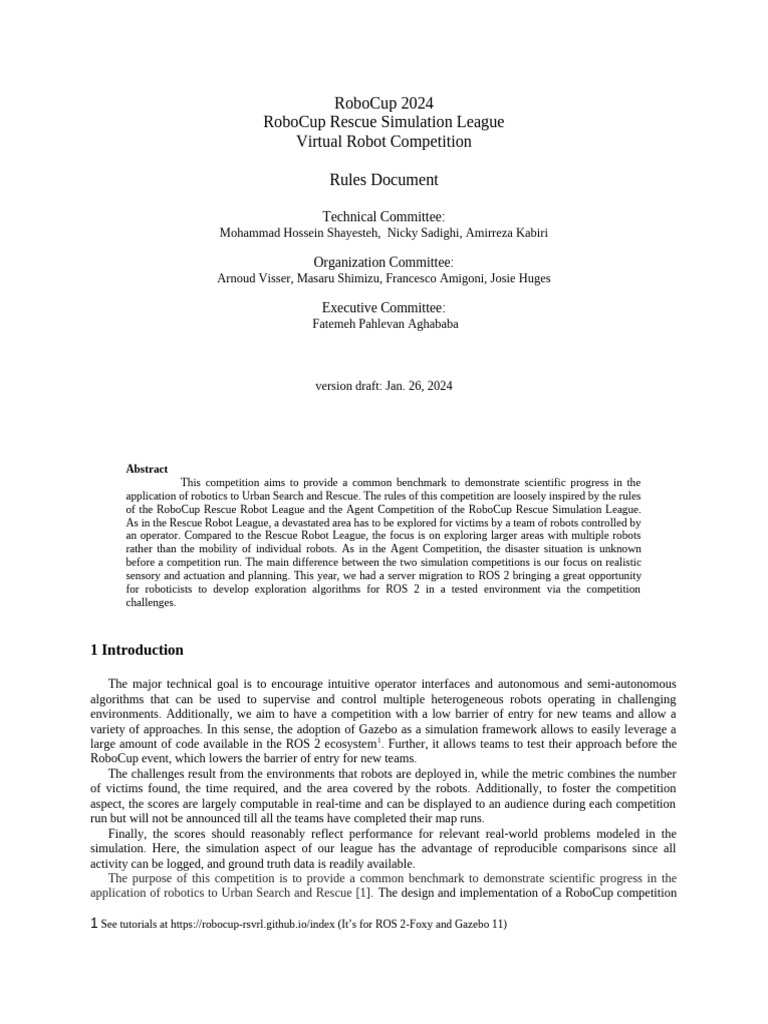 RoboCup 2024 Rescue Simulation Rules | PDF | Simulation | Robot