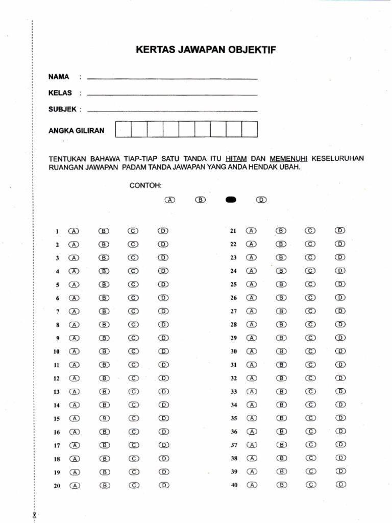 Contoh Kertas Soalan Objektif - Contoh Bias