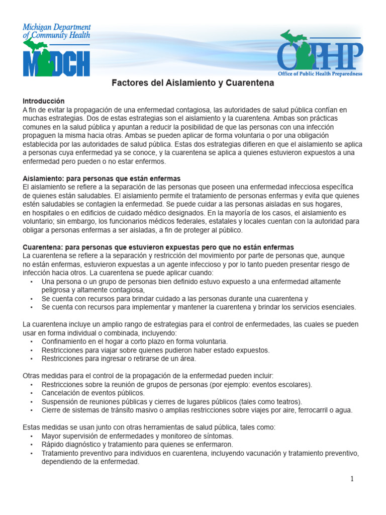 Isolation and Quarantine Facts Spanish 308813 7 | PDF | Infección ...