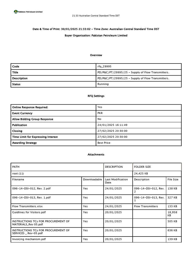 Flow Transmitters RFQ by Pakistan Petroleum | PDF