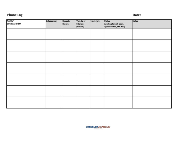Sales Phone Log Template | PDF